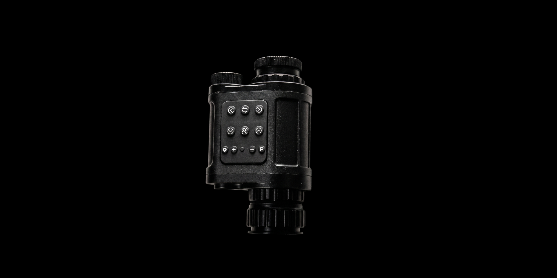 Top-down view of the PREDATOR device showing eyepiece, buttons, and display end