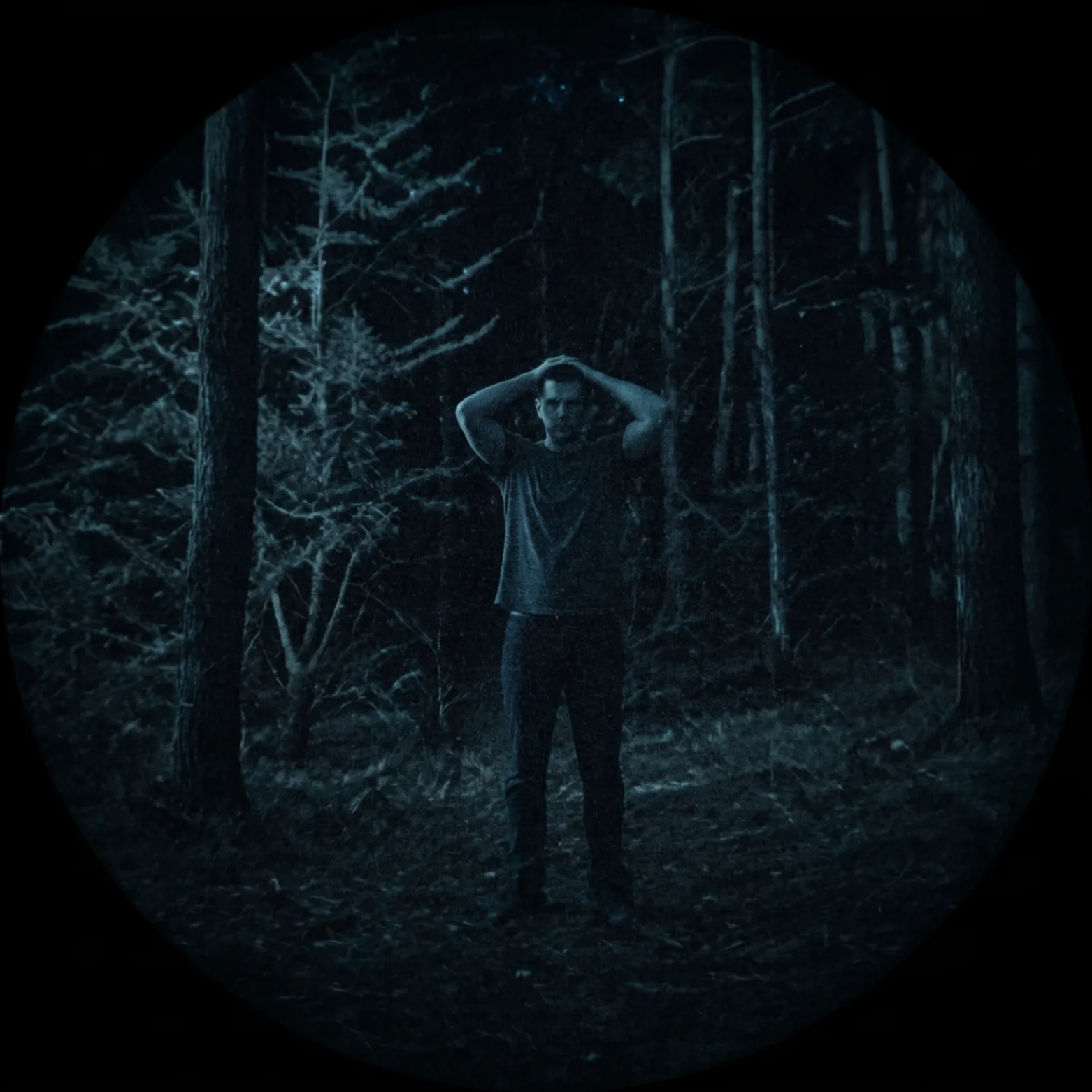 Same scene through analog night vision at night
